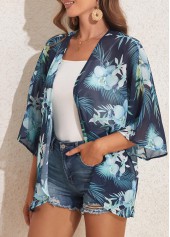 Blue swimwear,Plants swimwear,Floral swimwear,Lightweight Blue Plants Print Cover Up