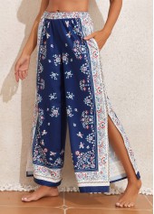 Navy swimwear,Tribal swimwear,Floral swimwear,Plants swimwear,Split Navy Tribal Print Cover Up