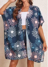 Navy swimwear,Geometric swimwear,Split Open Front Navy Cover Up