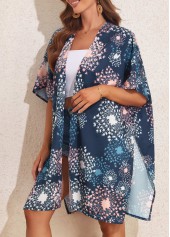 Navy swimwear,Geometric swimwear,Split Open Front Navy Cover Up