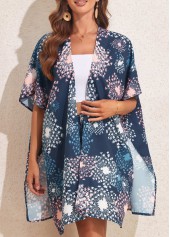 Navy swimwear,Geometric swimwear,Split Open Front Navy Cover Up