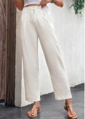 White bottoms,Plain Color bottoms,Pocket White Drawastring High Waisted Pants