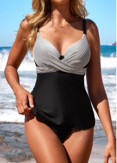 Black swimwear,Striped swimwear,ROTITA Criss Cross Black Mid Waisted Tankini Set