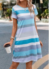 Multi Color dresses,Rainbow Color dresses,Striped dresses,Geometric dresses,Everyday dresses,Casual dresses,Pocket Striped Multi Color H Shape Dress