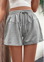 Grey bottoms,Plain Color bottoms,Stretch Drawstring Grey High Waisted Shorts