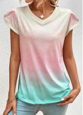 Hellrosa Ombre-T-Shirt mit V-Ausschnitt