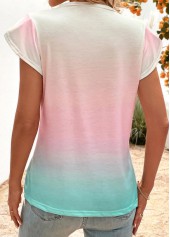 Light Pink tops,Ombre tops,Ombre Light Pink V Neck T Shirt