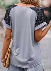Grey tops,Contrast Color tops,Patchwork Grey V Neck Short Sleeve T Shirt