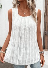 White tops,Plain Color tops,ROTITA Breathable White Square Neck Tank Top