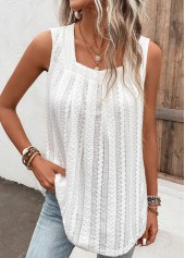 White tops,Plain Color tops,ROTITA Breathable White Square Neck Tank Top