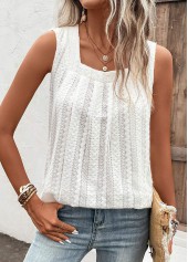 White tops,Plain Color tops,ROTITA Breathable White Square Neck Tank Top