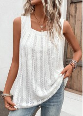 White tops,Plain Color tops,ROTITA Breathable White Square Neck Tank Top