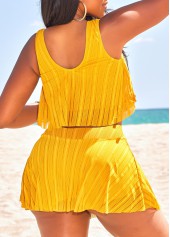 Yellow swimwear,Plain Color swimwear,ROTITA Layered Yellow High Waisted Bikini Set
