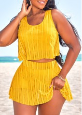Yellow swimwear,Plain Color swimwear,ROTITA Layered Yellow High Waisted Bikini Set
