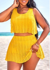 Yellow swimwear,Plain Color swimwear,ROTITA Layered Yellow High Waisted Bikini Set