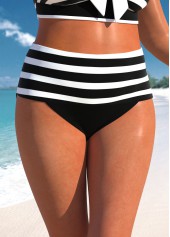 Black plus size,White plus size,Striped plus size,ROTITA Plus Size Bowknot Striped Black Bikini Top