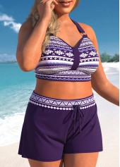 Purple plus size,Tribal plus size,Geometric plus size,ROTITA Plus Size Circular Ring Tribal Print Bikini Top