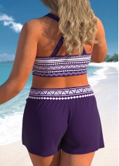 Purple plus size,Tribal plus size,Geometric plus size,ROTITA Plus Size Circular Ring Tribal Print Bikini Top