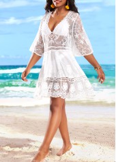 White swimwear,Plain Color swimwear,Mesh Lace Stitching White Cover Up