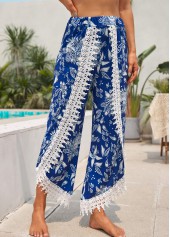 Blue bottoms,Tribal bottoms,Patchwork Tribal Print Blue Elastic Waist Pants