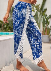 Blue bottoms,Tribal bottoms,Patchwork Tribal Print Blue Elastic Waist Pants