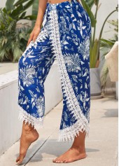 Blue bottoms,Tribal bottoms,Patchwork Tribal Print Blue Elastic Waist Pants