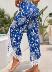 Blue bottoms,Tribal bottoms,Patchwork Tribal Print Blue Elastic Waist Pants