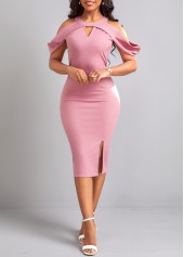 Pink dresses,Plain Color dresses,Party dresses,Elegant dresses,Cut Out Pink Round Neck Bodycon Dress