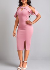 Pink dresses,Plain Color dresses,Party dresses,Elegant dresses,Cut Out Pink Round Neck Bodycon Dress