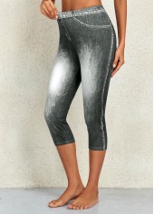 Black bottoms,Flag bottoms,Ombre bottoms,Flag Print Denim Blue Mid Waisted Leggings