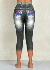 Black bottoms,Flag bottoms,Ombre bottoms,Flag Print Denim Blue Mid Waisted Leggings
