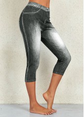 Flag Print Denim Blue Mid Waisted Leggings