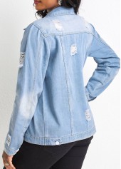 Light Blue outerwear & coats,Plain Color outerwear & coats,Pocket Light Blue Shirt Collar Long Sleeve Jacket