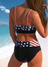 Navy swimwear,Flag swimwear,Striped swimwear,ROTITA Bowknot Navy American Flag Print Bikini Set