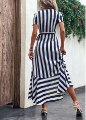 Navy dresses,White dresses,Striped dresses,Geometric dresses,Tie Striped Navy V Neck Maxi Dress