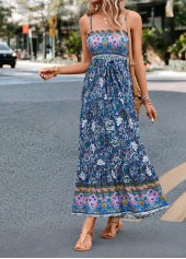 Multi Color dresses,Floral dresses,Striped dresses,Tribal dresses,Smocked Floral Print Multi Color Belted Maxi Dress