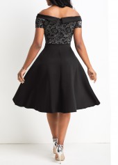Black dresses,Plain Color dresses,Lace Black Off Shoulder Short Sleeve Dress