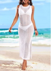 White swimwear,Plain Color swimwear,Meah Split White Bodycon Cover Up
