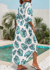 White swimwear,Plants swimwear,Tie White Leaf Print Cover Up