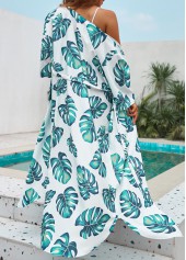 White swimwear,Plants swimwear,Tie White Leaf Print Cover Up