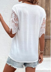 White tops,Plain Color tops,Lace White V Neck Short Sleeve T Shirt