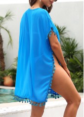 Sky Blue swimwear,Plain Color swimwear,Tassel Patchwork Sky Blue Cover Up
