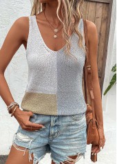 Grey tops,Contrast Color tops,Patchwork Grey V Neck Sweater Vest