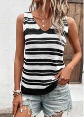 Black tops,White tops,Striped tops,Geometric tops,Patchwork Striped Black V Neck Sweater Vest
