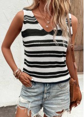 Black tops,White tops,Striped tops,Geometric tops,Patchwork Striped Black V Neck Sweater Vest