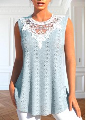 Rotita Patchwork-Tanktop in Staubblau mit Rundhalsausschnitt