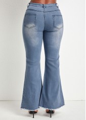 Denim Blue bottoms,Plain Color bottoms,Pocket Denim Blue Flare Leg Zipper Fly Jeans
