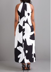 Black dresses,White dresses,Floral dresses,Plants dresses,Geometric dresses,ROTITA Split Floral Print Black A Line Maxi Dress