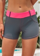 Grey swimwear,Hot Pink swimwear,Contrast Color swimwear,Grey Stretch Mid Waisted Swim Shorts
