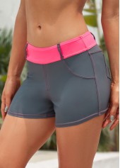 Grey swimwear,Hot Pink swimwear,Contrast Color swimwear,Grey Stretch Mid Waisted Swim Shorts